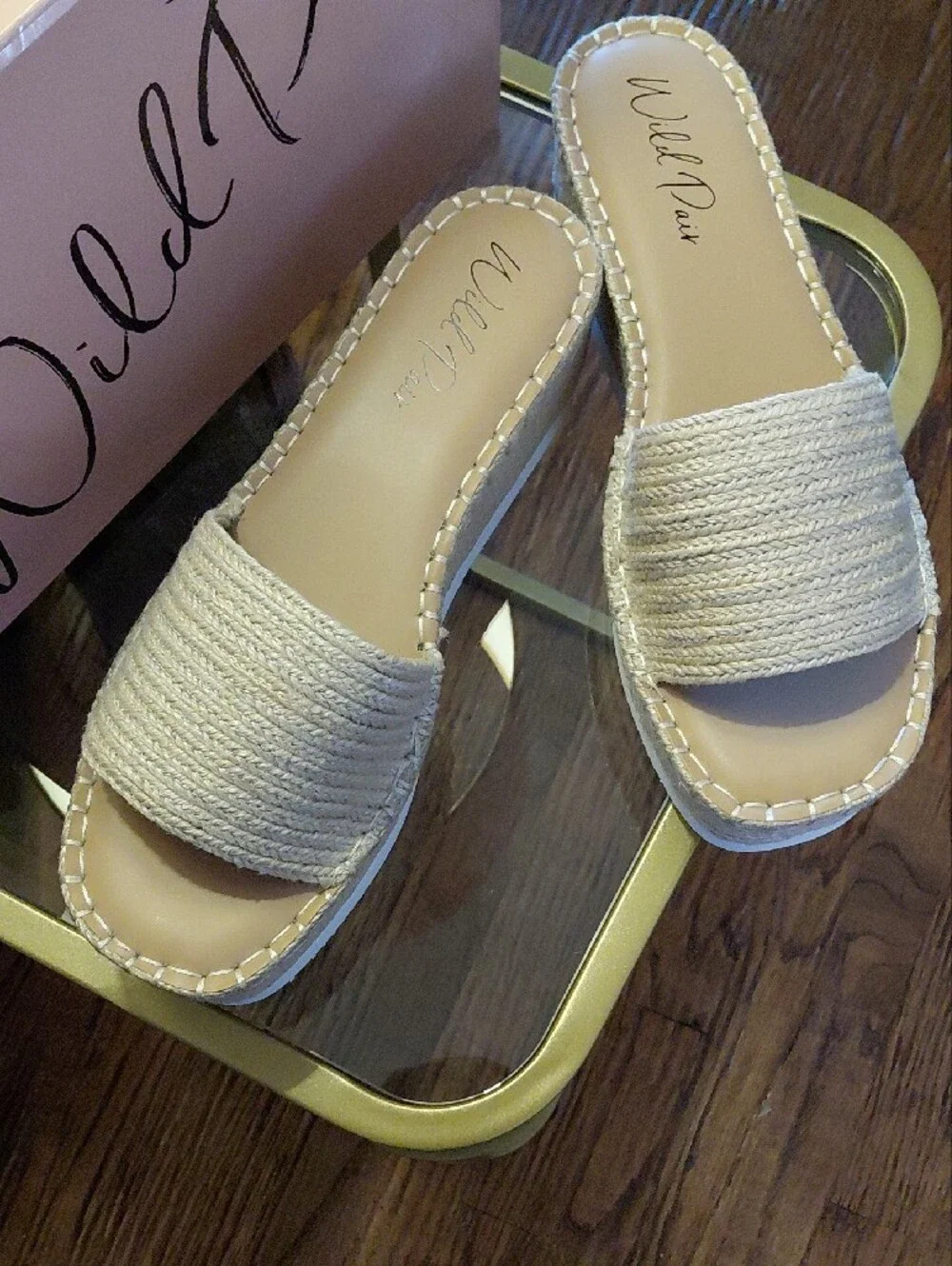 Wild Pair Beige Woven Platform Slide Sandals